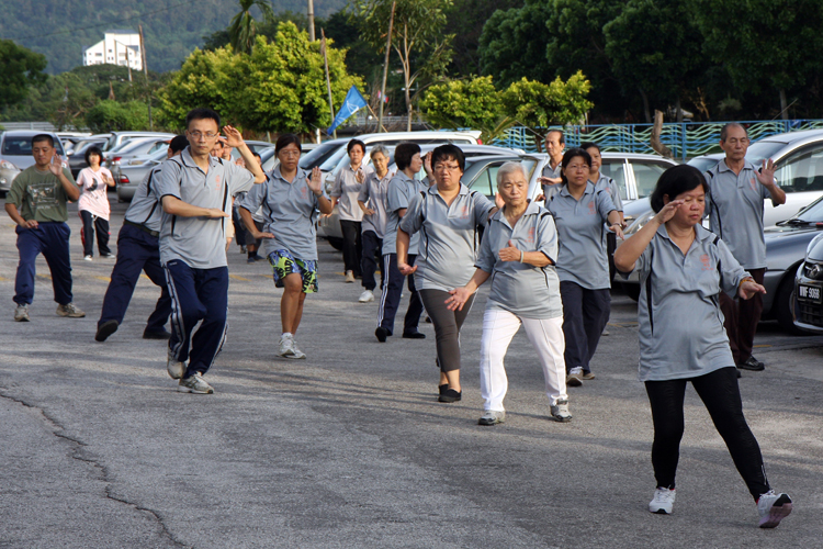 进阶学员在练习16式杨式太极拳