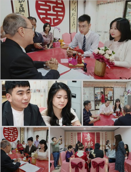 注册官询问每对新人是否自愿因爱情而结为夫妻