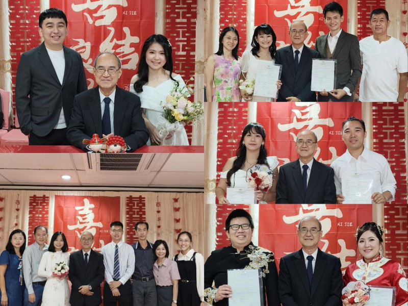 新人们与注册官合影